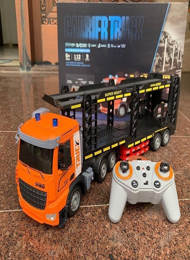 Brighterbee RC Trailer Truck, Remote Control Transporter Car with Metal Carrier, Real Lights & Alloy Construction Vehicles for Kids - Image 5